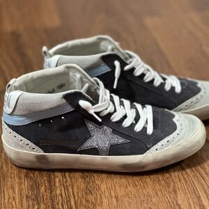Golden Goose Grey Suede Glitter Mid Star Sneakers